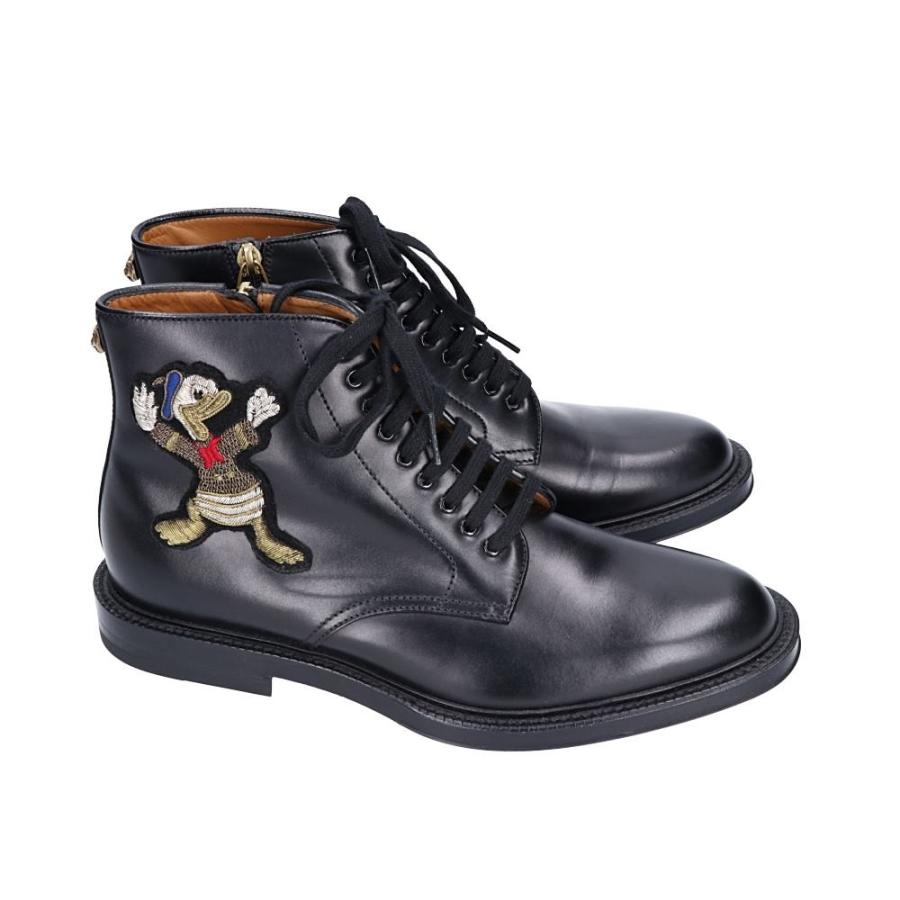 お待たせ 7 サイドジップブーツ ドナルドダック刺繍 Disneyディズニーコラボ グッチ Gucci 新品同様 1 2 メンズ ブラック ブーツ