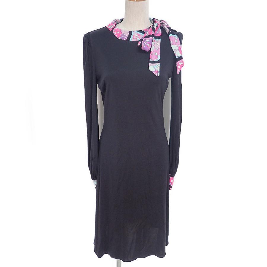 国内正規 Emilio Pucci エミリオプッチ シルク プッチ柄切替 クルーネック長袖ワンピース I 38 ブラック レディース ブランドショップエコスタイル 通販 Yahoo ショッピング