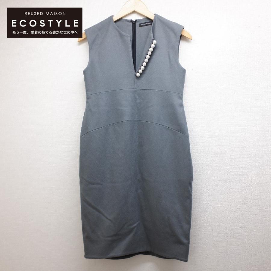 春新作の レディース グレー 38 ノースリーブワンピース パール装飾 ウール Ycd 419 514 ヨーコチャン Chan Yoko 美品 ワンピース チュニック