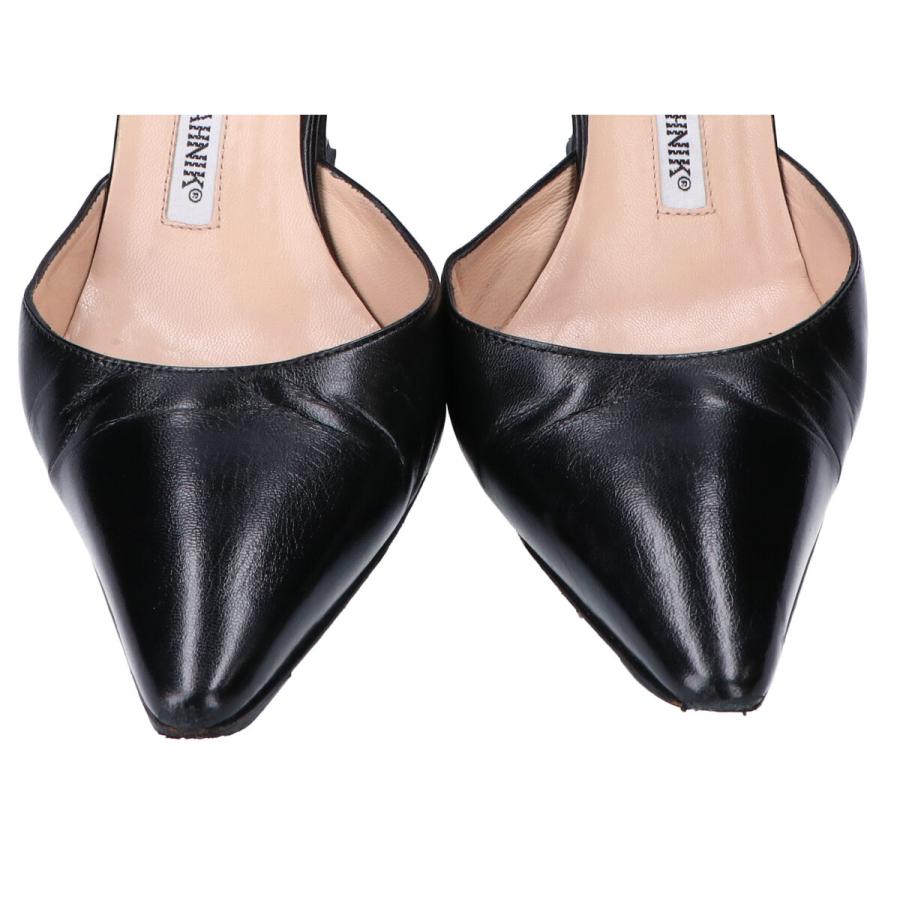 マノロブラニク キャロリン スリングバックパンプス 黒 37 1/2 MANOLO BLAHNIK（マノロブラニク） CAROLYNE キャロリン レザー