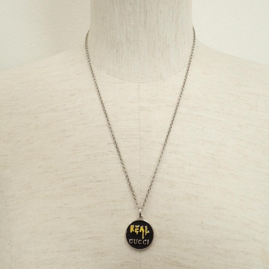 GUCCI 美品/ グッチ Ag925 459359 REAL ロゴプレート ネックレス 