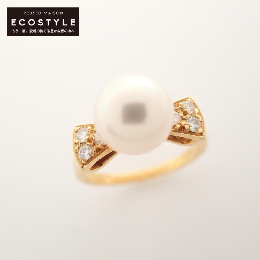 MIKIMOTO（ミキモト） K18刻印 8mmパール/6Pダイヤモンド リボン