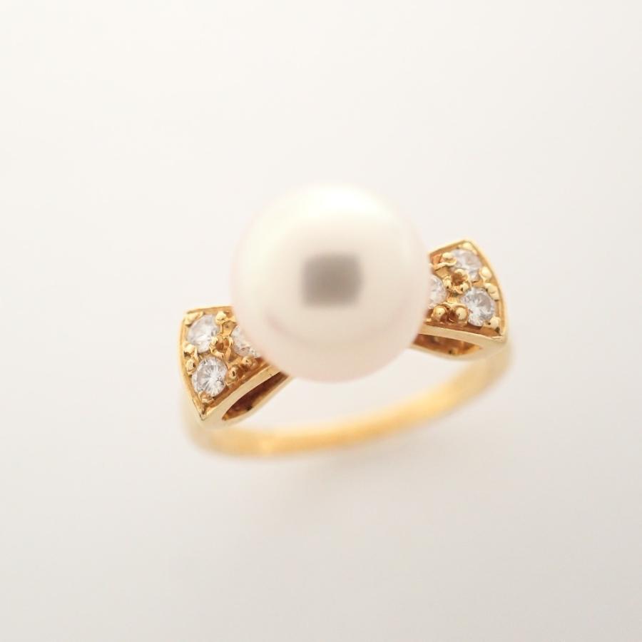 MIKIMOTO ミキモト K18刻印 8mmパール/6Pダイヤモンド リボンモチーフ 