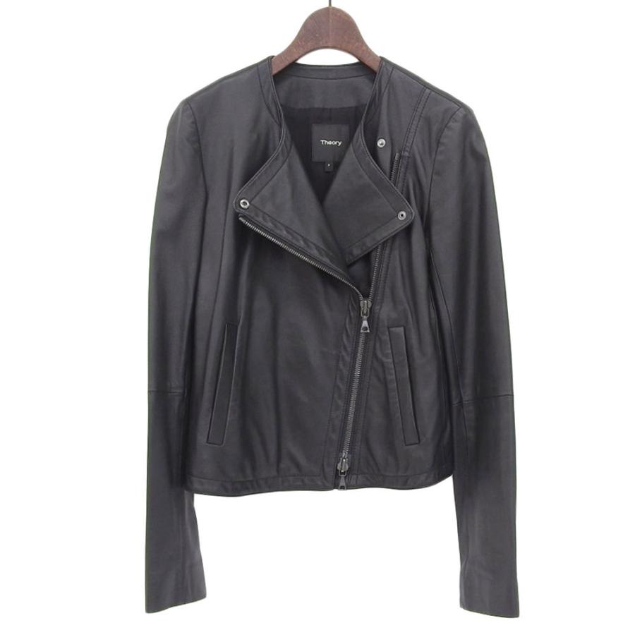 美品 THEORY セオリー レザー ライダースジャケット レディース 黒