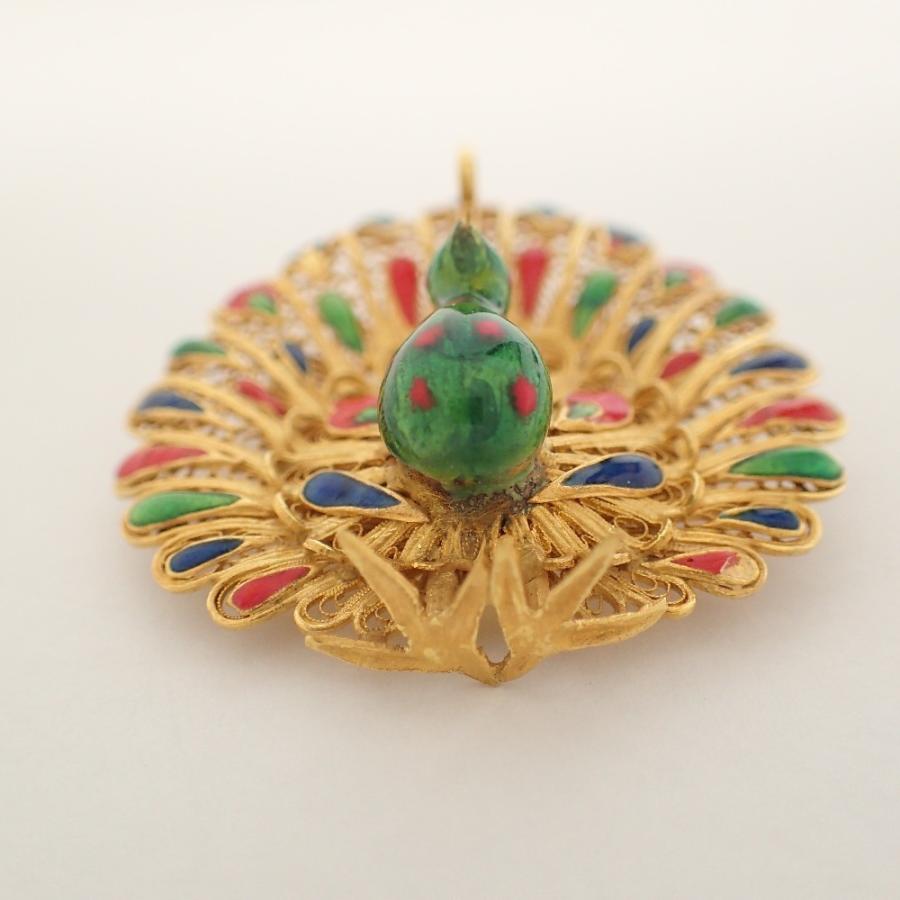 純金 99刻印 孔雀/ピーコック ブローチ イエローゴールド/マルチ 純金 99刻印 孔雀/ピーコック ブローチ イエローゴールド/マルチ
