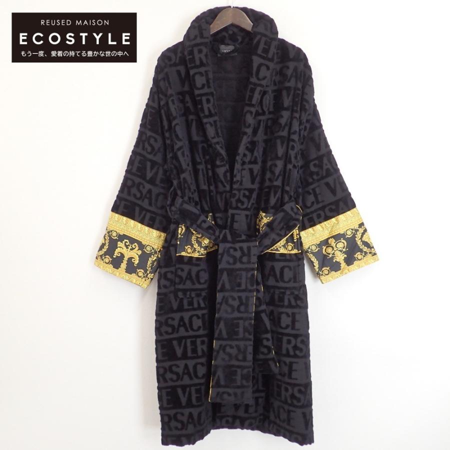 美品/国内正規 Versace ヴェルサーチ ZACJ0008 バスローブ L ブラック 