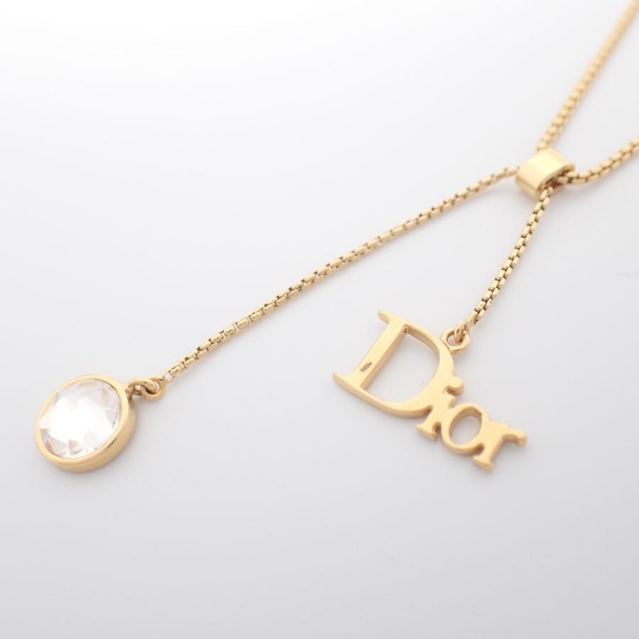 Dior ゴールドロゴネックレス クリスタル 美品/ Dior ディオール ロゴ/クリスタル トップ ネックレス ゴールド