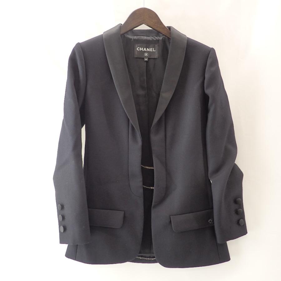 【美品】シャネル ウールショールカラーコート ネイビー サイズM CHANEL（シャネル） コート CHANEL 103万 深い ダーク ブルー グリーン