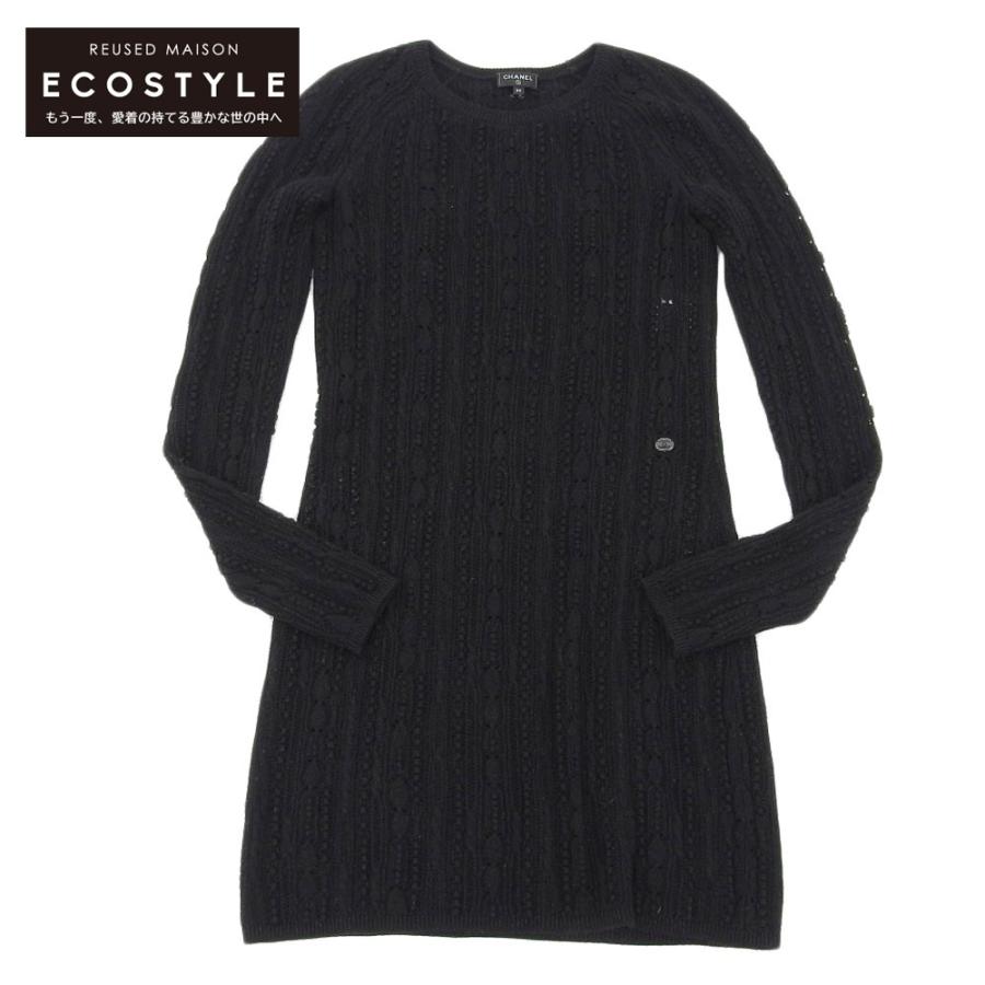 CHANELウールカシミヤ長袖ワンピース CHANEL シャネル カシミヤ混 ニット ワンピース レディース ブラック