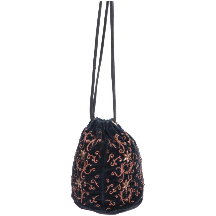 PRADA（プラダ） ベロア ビーズ刺繍 巾着 ショルダーバッグ ブラック