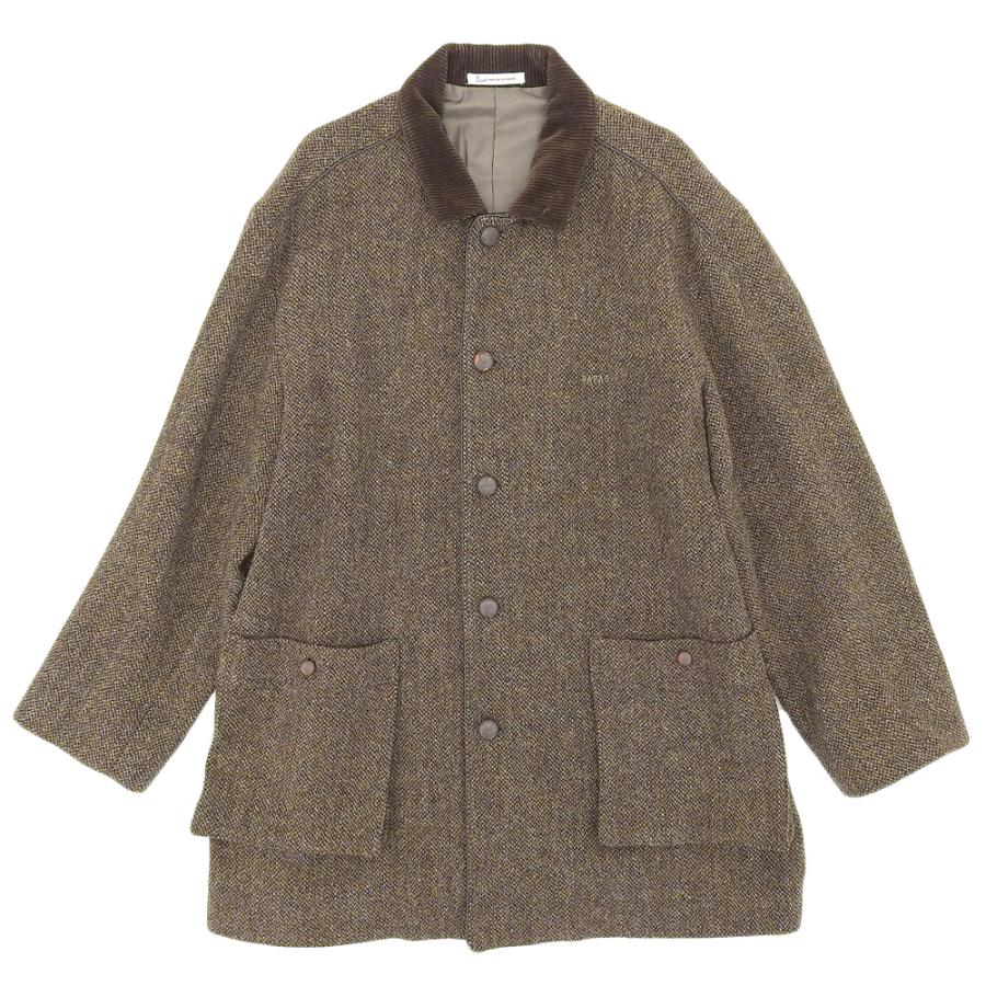 新しいスタイル 美品 Papas パパス Harris Tweed ハリスツイード コート メンズ ブラウン クルミボタン 襟コーデュロイ M その他 コート アウター Floridapace Gov