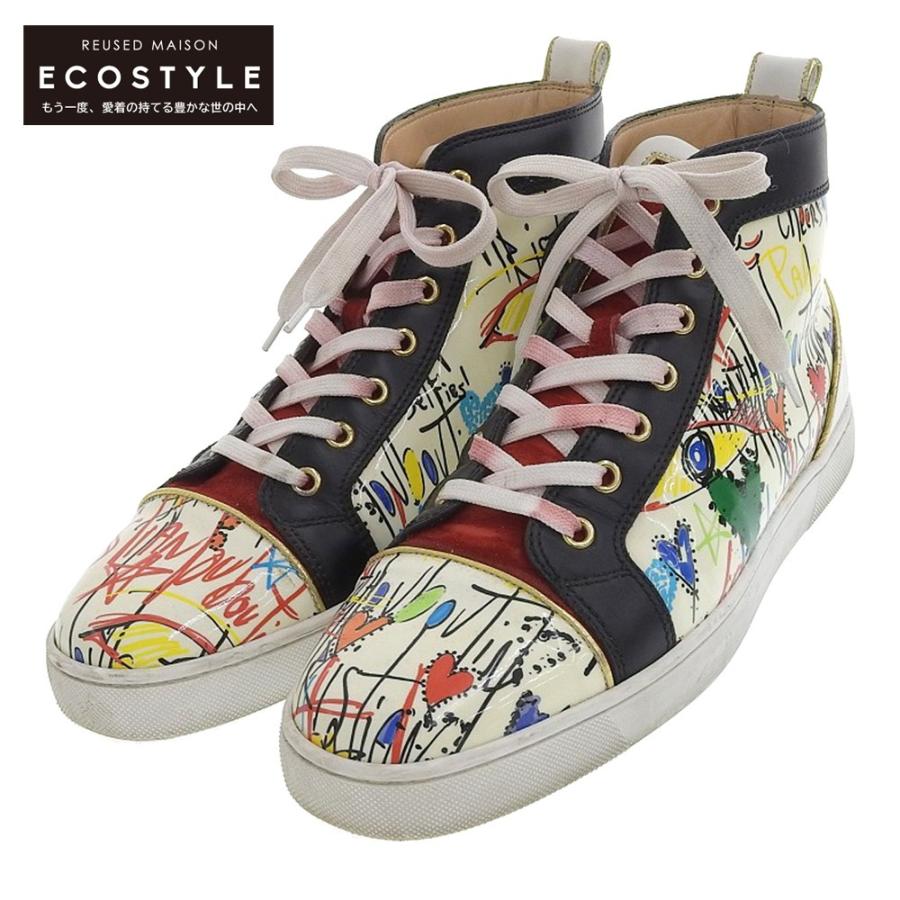 Christian Louboutin クリスチャンルブタン Louis Flat Pat Loubi イラストパテントハイカットスニーカー ホワイト系 41 ブランドリユースショップエコスタイル 通販 Yahoo ショッピング
