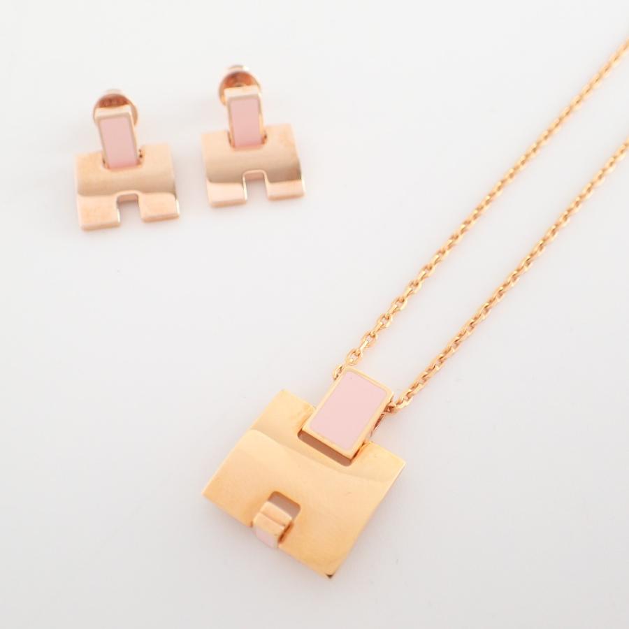 美品 HERMES エルメス アイリーン ネックレス・ピアス セット ピンク 