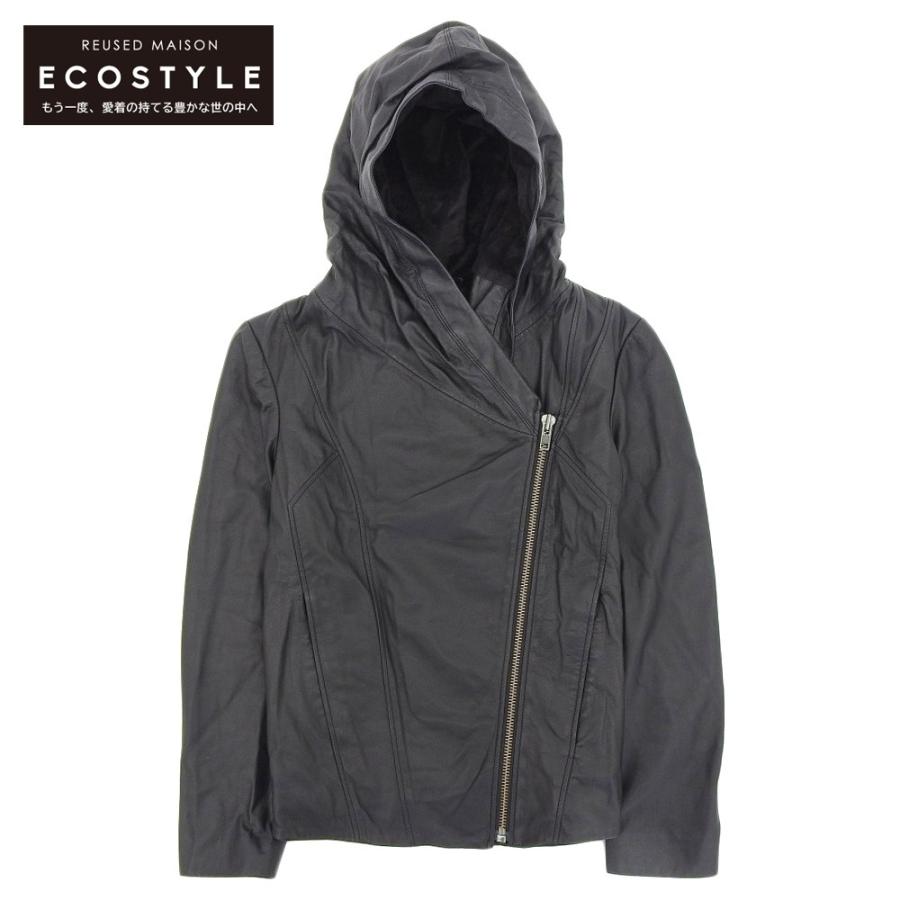 HELMUT LANG フーデッド レザージャケット 羊革 ブラック M 美品 HELMUT LANG（ヘルムートラング） フーテッド 羊革 レザー ジャケット