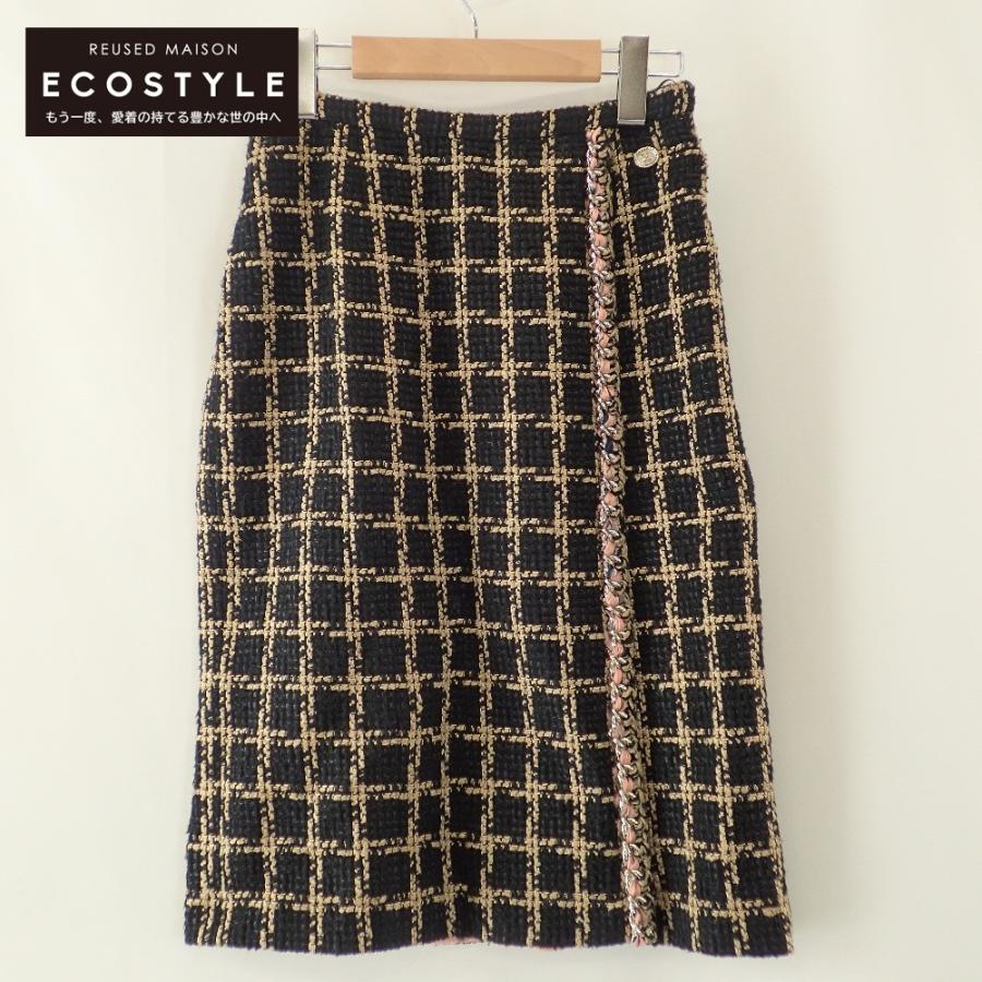 シャネル　スカート　チェック　ツイード　34 レディース CHANEL ツイードチェック タイトスカート 34 美品