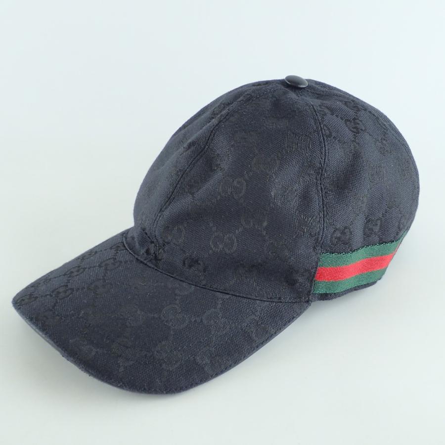 美品 GUCCI グッチ ハンチング 帽子 ぼうし キャンバス GG ブラック