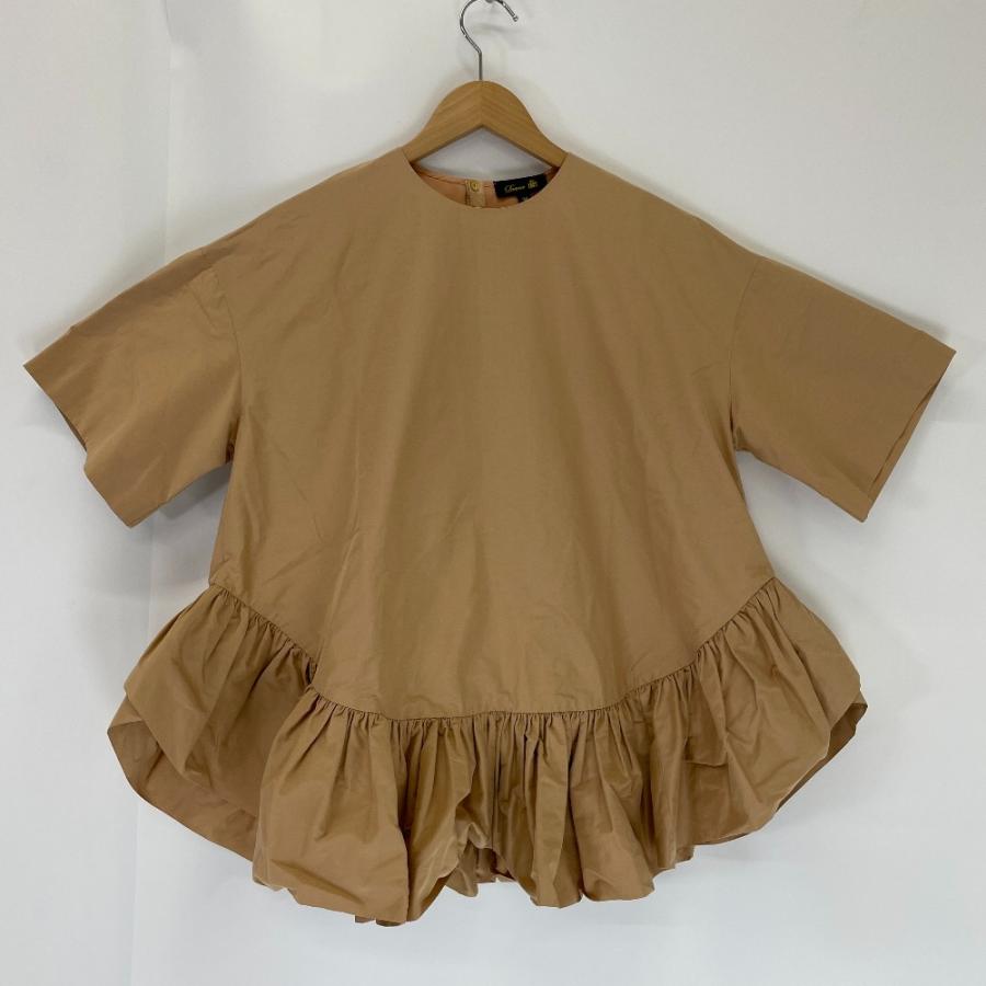美品 Drawer ドゥロワー コットンサテン フリルワンピース ベージュ DRAWER（ドゥロワー） 6521-299-0790 20年製 ベージュ ギャザースソ