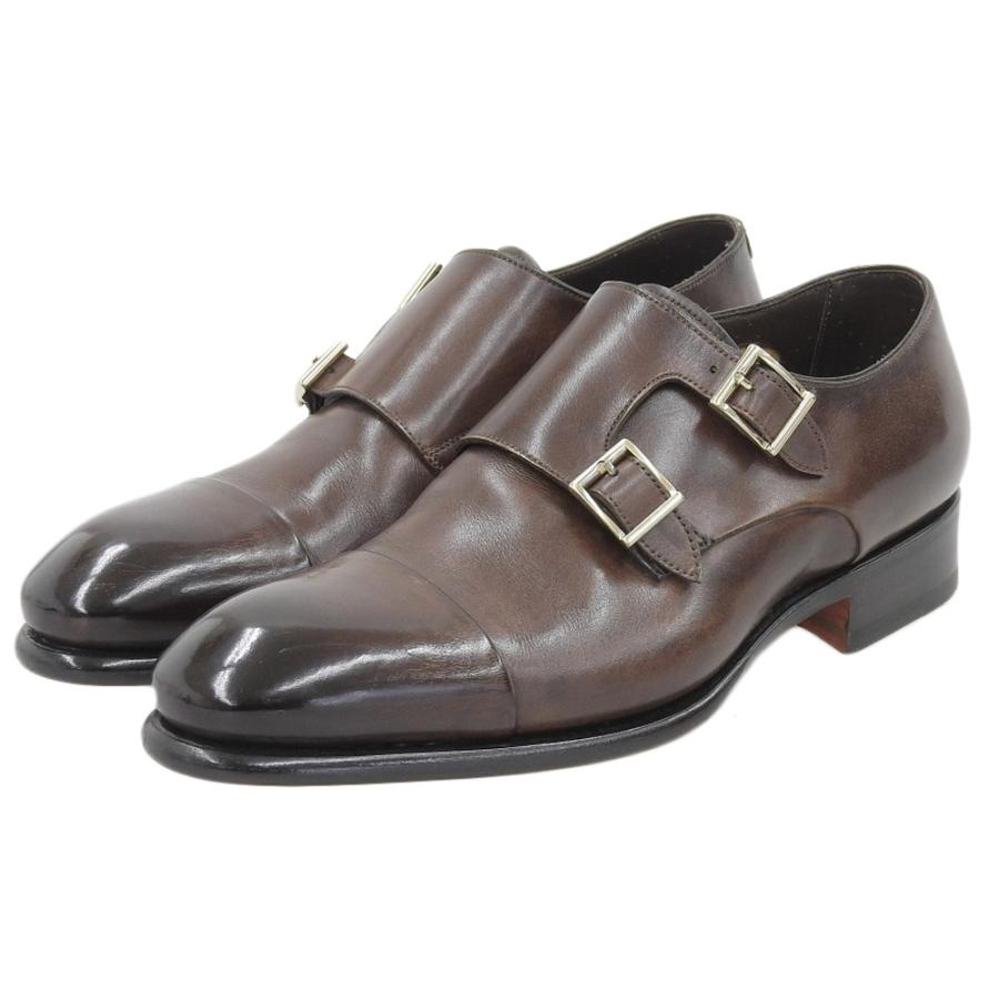 SANTONI 美品 サントーニ カーフ ダブルモンクストラップシューズ 