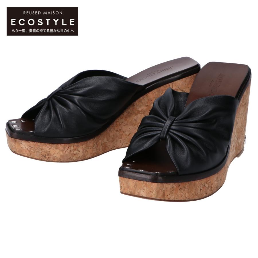 美品 JIMMY CHOO ジミーチュウ JUNE 90 ナッパレザー コルクウェッジ  