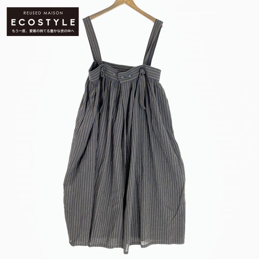 美品/ グンゲンドウ 群言堂 ストライプ コットン ジャンパースカート  