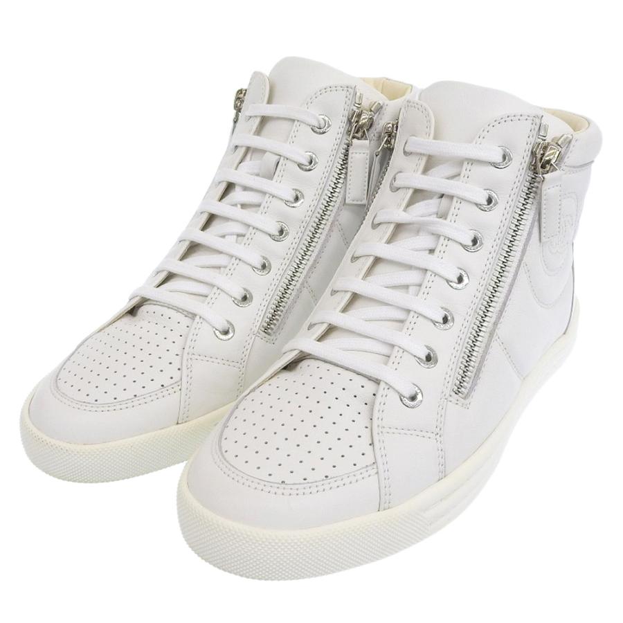 CHANEL シャネル ダブルジップ ハイカット レザー スニーカー CHANEL シャネル ダブルジップ ハイカット レザー スニーカー