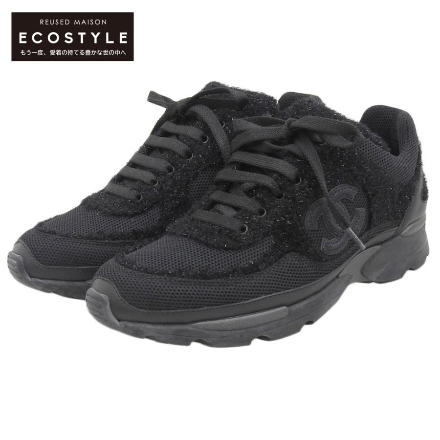 CHANEL 美品 シャネル ツイード × メッシュ ココマーク スニーカー  