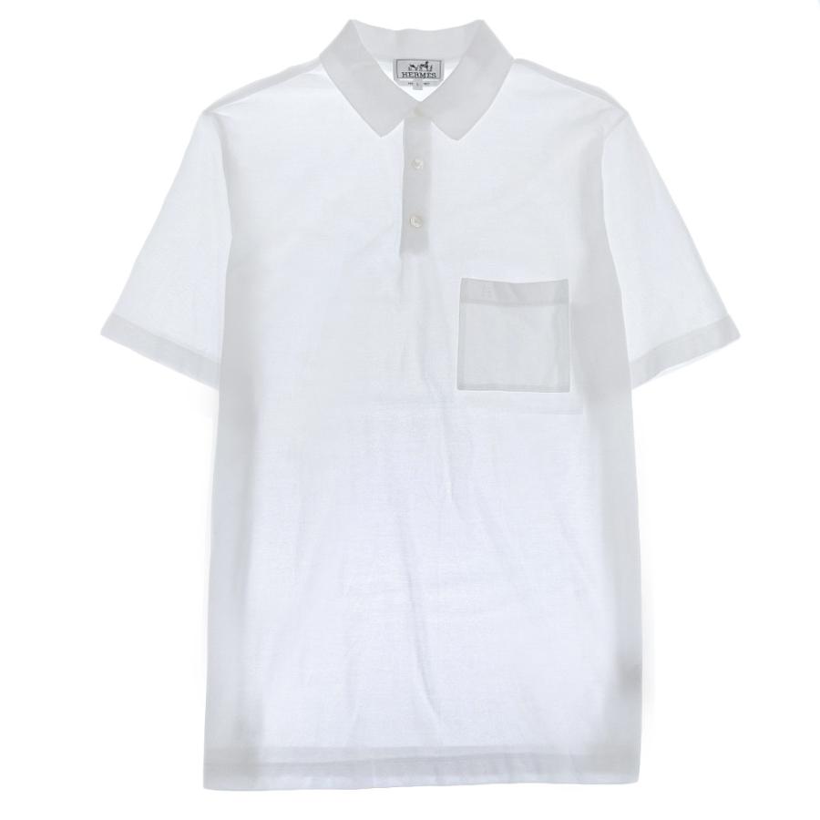 HERMES エルメス Hロゴ刺繍 コットン ポロシャツ トップス メンズ 白 L