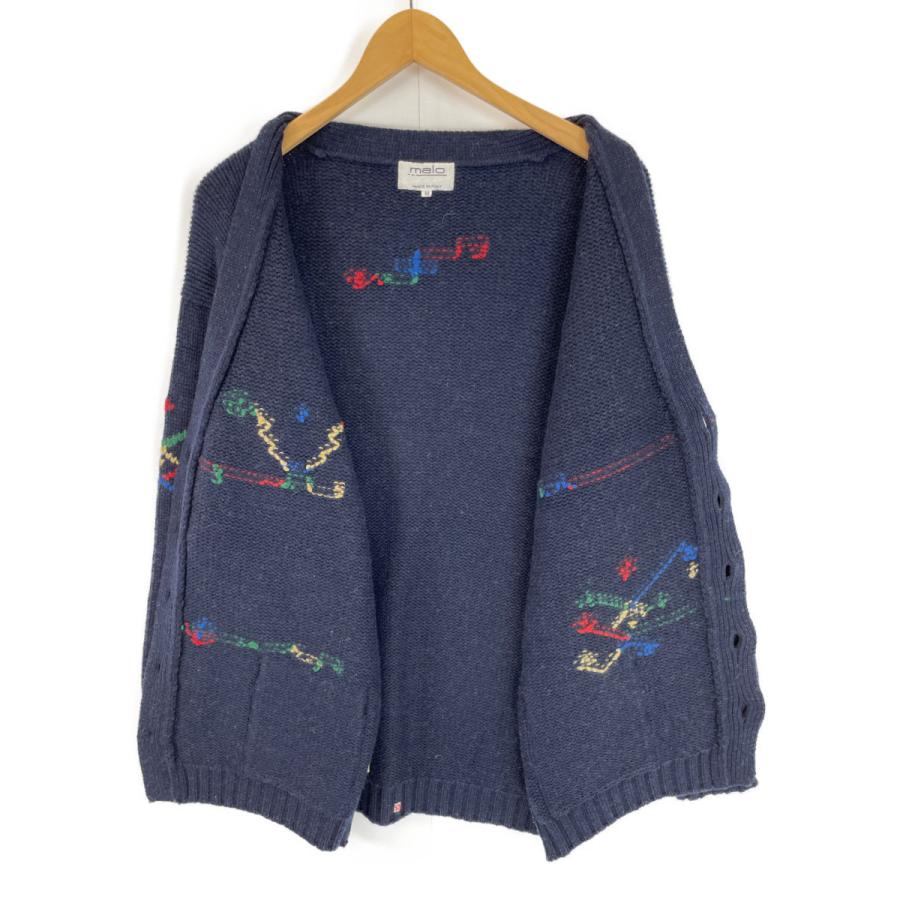 MALO マーロ ネイビー カシミヤ100 総柄 ニットカーディガン M  