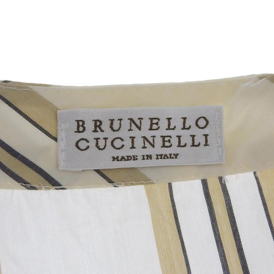 美品 Brunello Cucinelli ブルネロクチネリ コットン ストライプ ベルト付 半袖 ワンピース レディース オフホワイト×ブラウン XS｜wine-king｜05
