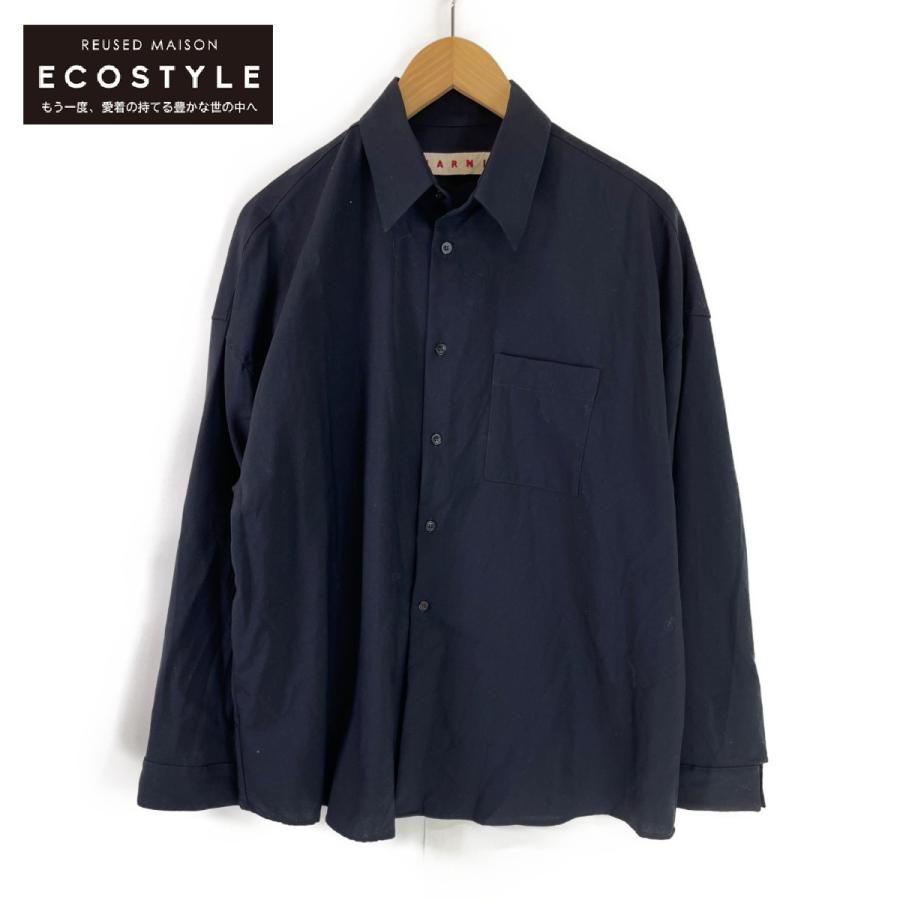 MARNI トロピカルウールシャツ 44 ネイビー ほぼ未使用 MARNI