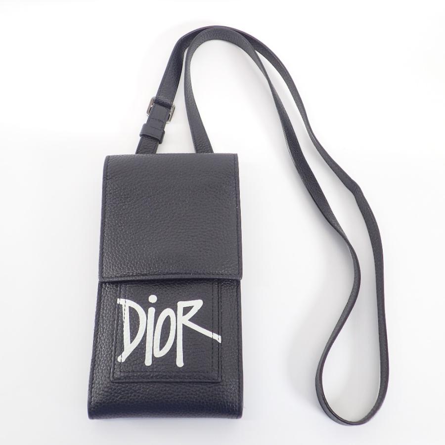 美品/ Dior ディオール ×Stussy ステューシー レザー フォンポーチ