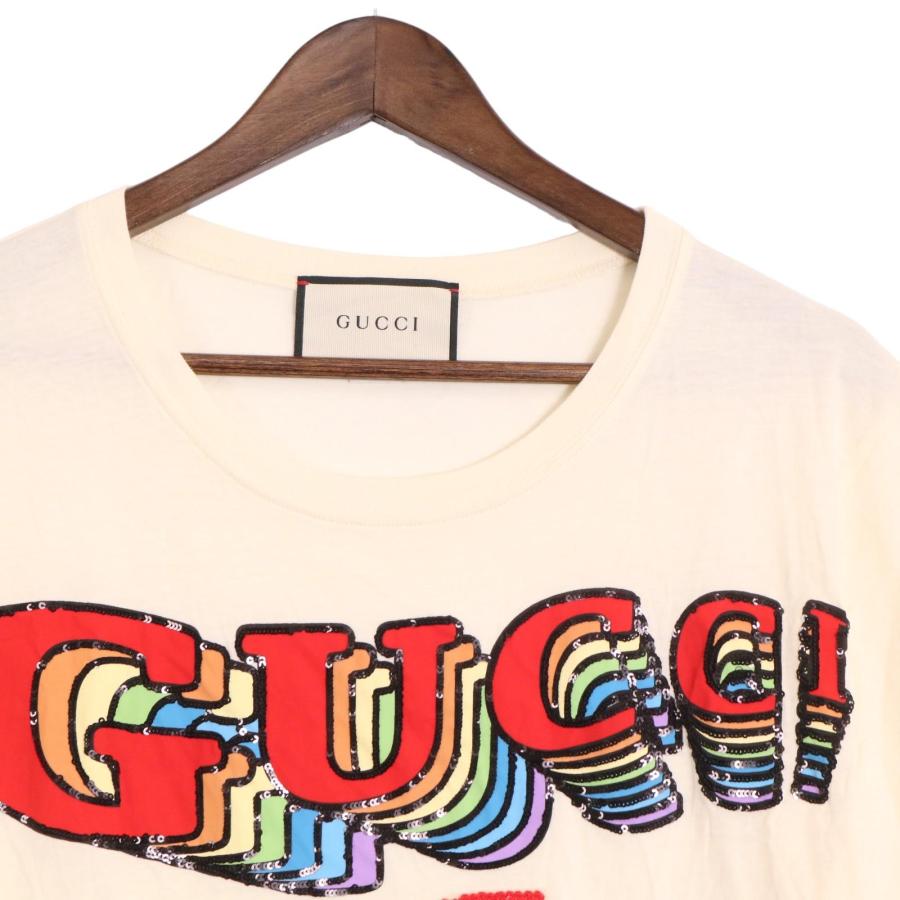 GUCCI（グッチ） イエロー 492347 スパンコールロゴ×子豚 Tシャツ オフ