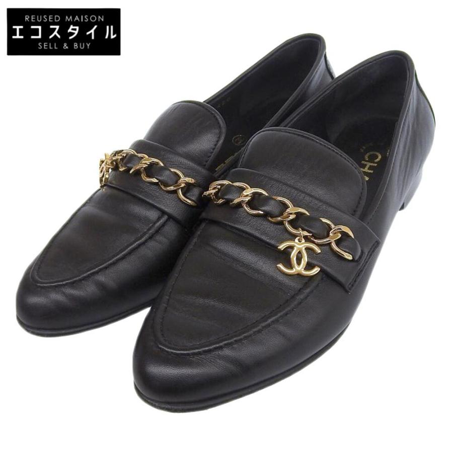 シャネル　ブラック　チェーンローファー　ココマーク　36 CHANEL（シャネル） 美品 ココマークチャーム付き チェーン ローファー
