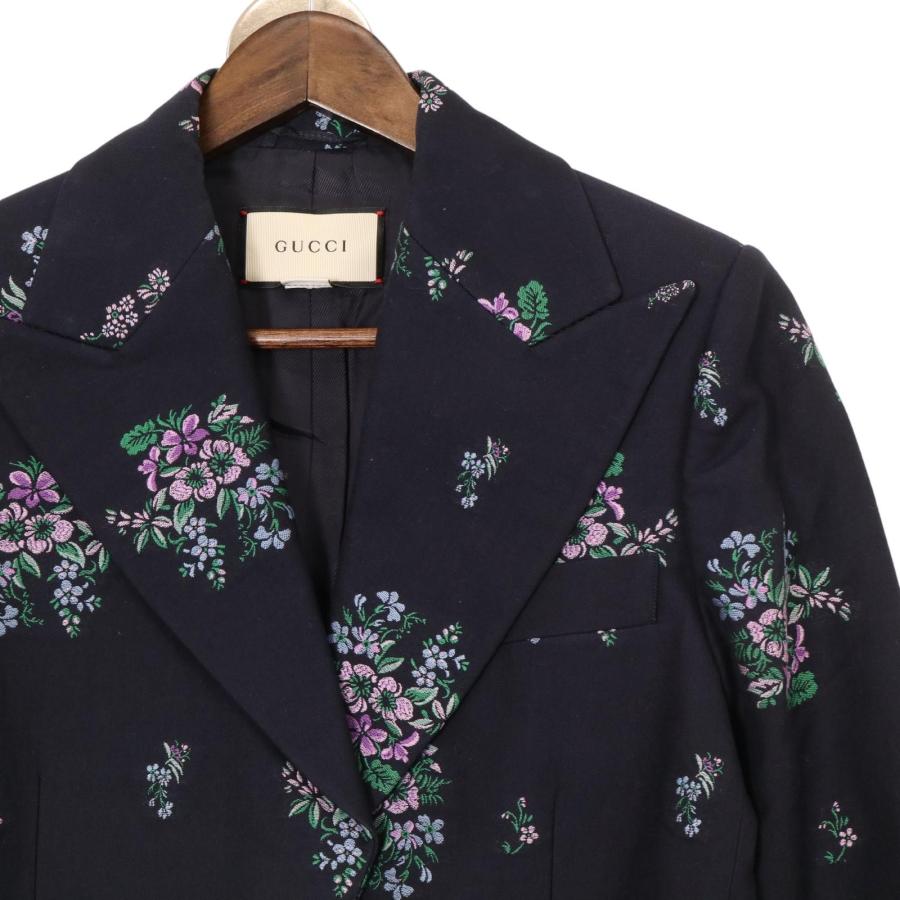 GUCCI（グッチ） ネイビー 18年 501147 ZLM27 ラベンダー 花刺繍 2B