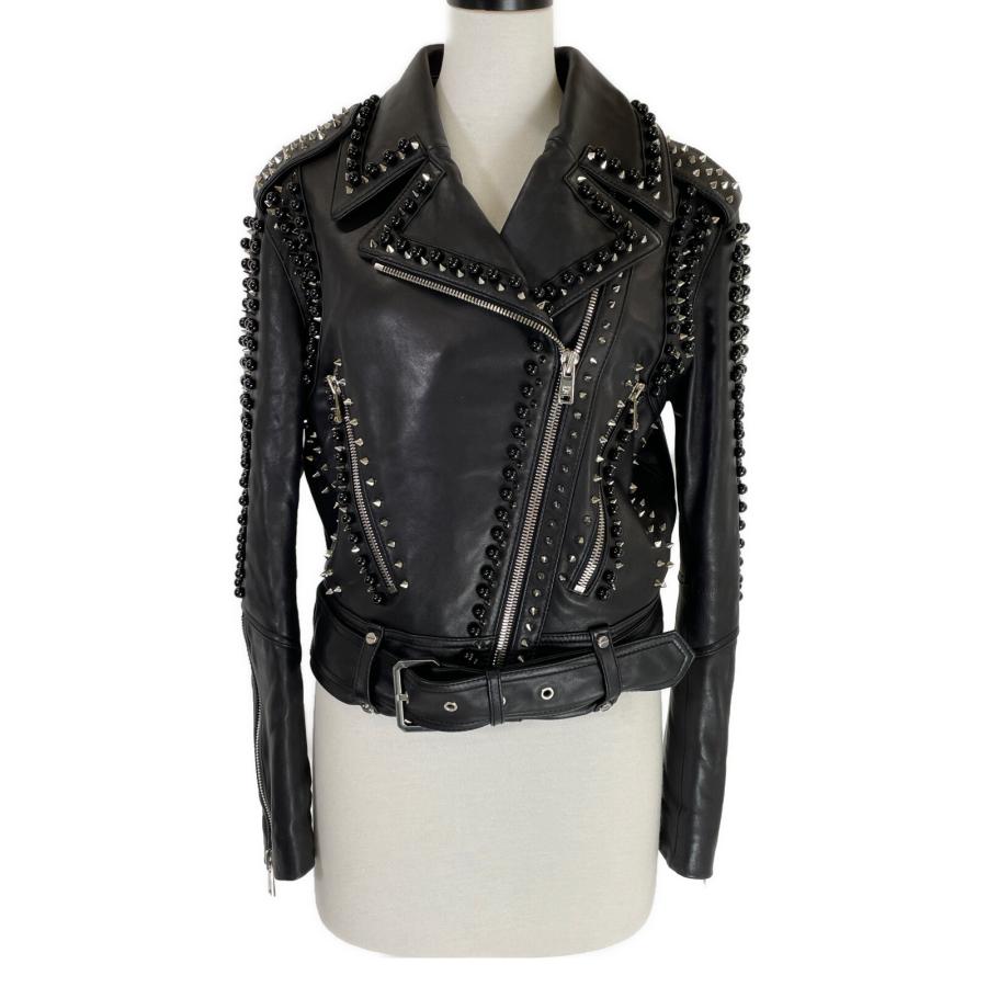 【未使用級】MCMラムレザー スタッズ ライダースジャケット ブラック MCM エムシーエム スタッズ ラムスキン ダブルライダース ジャケット M