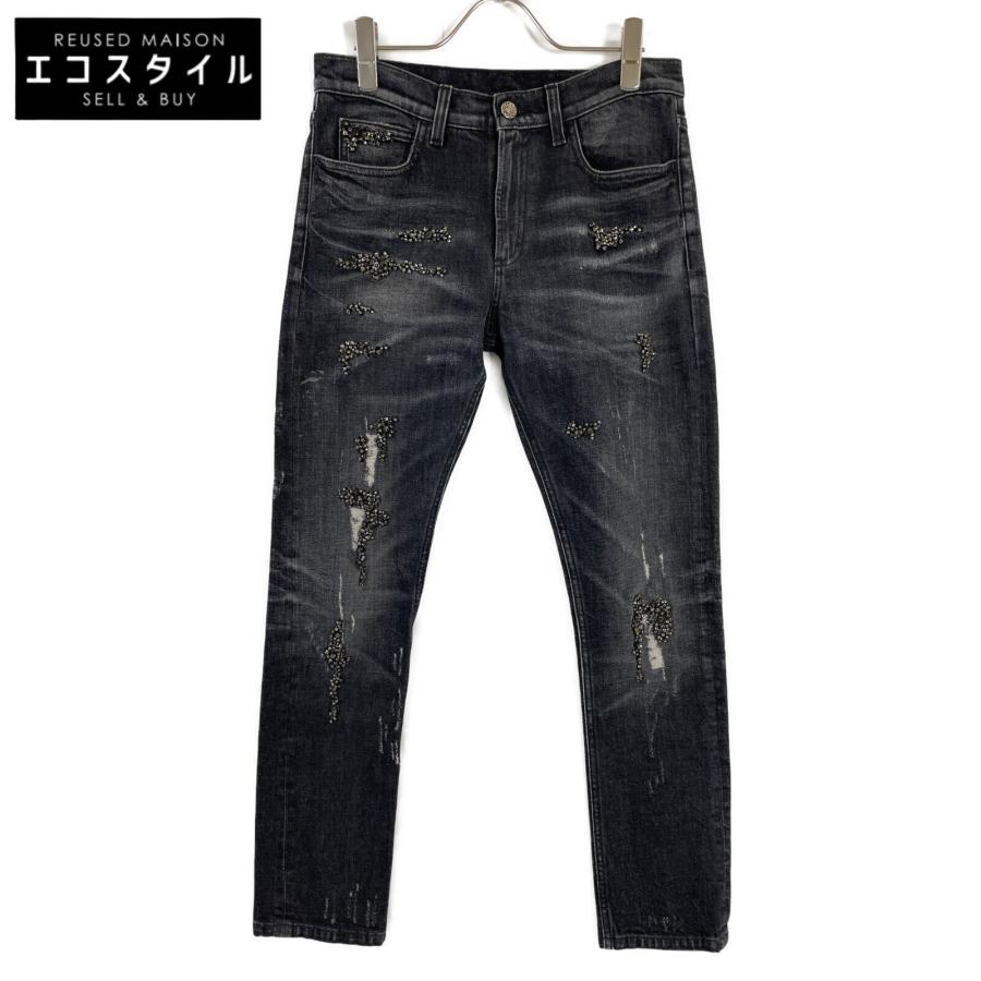 GUCCI グッチ ブラック 391784 ビジュー装飾 ダメージ加工 デニム  