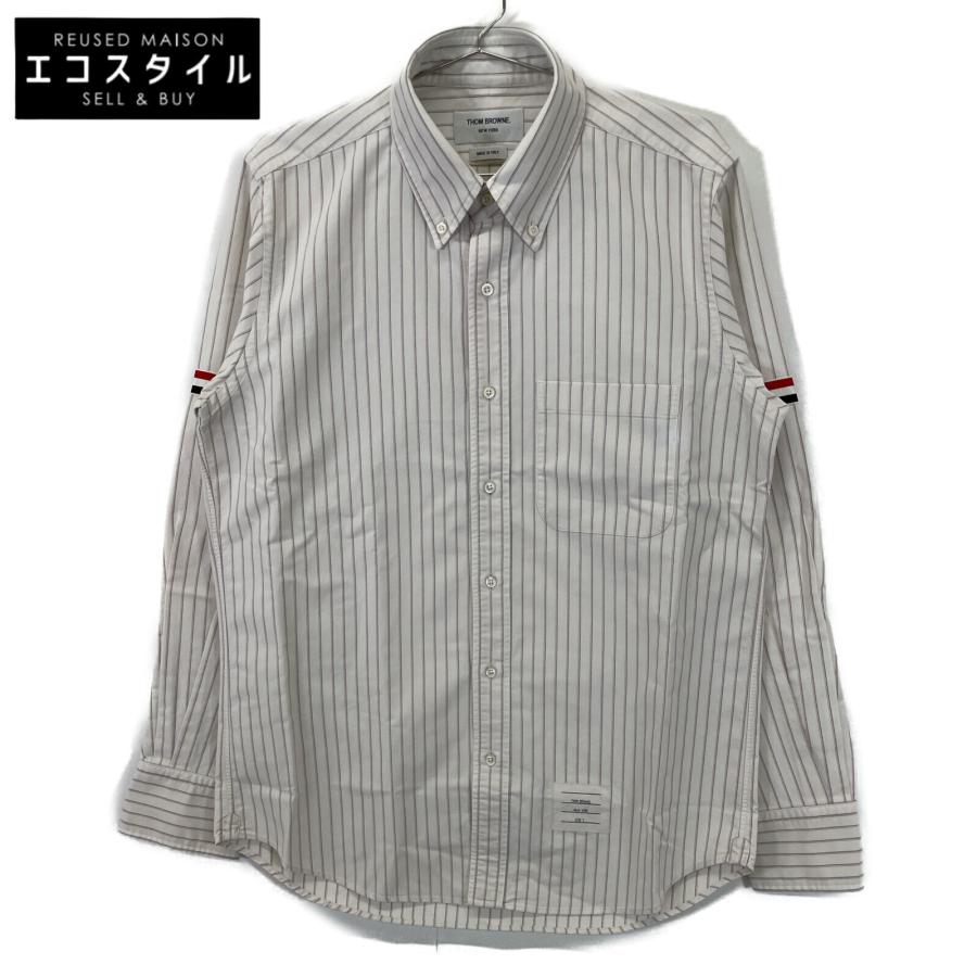 THOM BROWNE トムブラウン ホワイト ピンストライプ 長袖シャツ THOM BROWNE トムブラウン ホワイト ピンストライプ 長袖シャツ