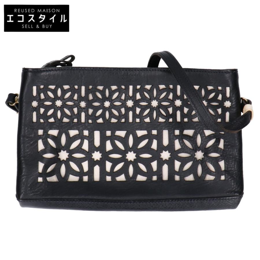 美品✨ゲンテン クリスマス限定 ぺブルカットワーク レザー ショルダーバッグ genten 美品 ゲンテン 2020クリスマス限定 ぺブルカットワーク