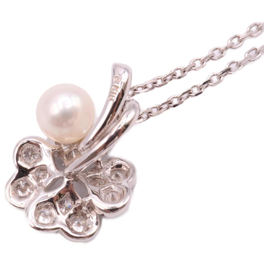 MIKIMOTO（ミキモト） K18 ダイヤモンドxパール クローバー ネックレス