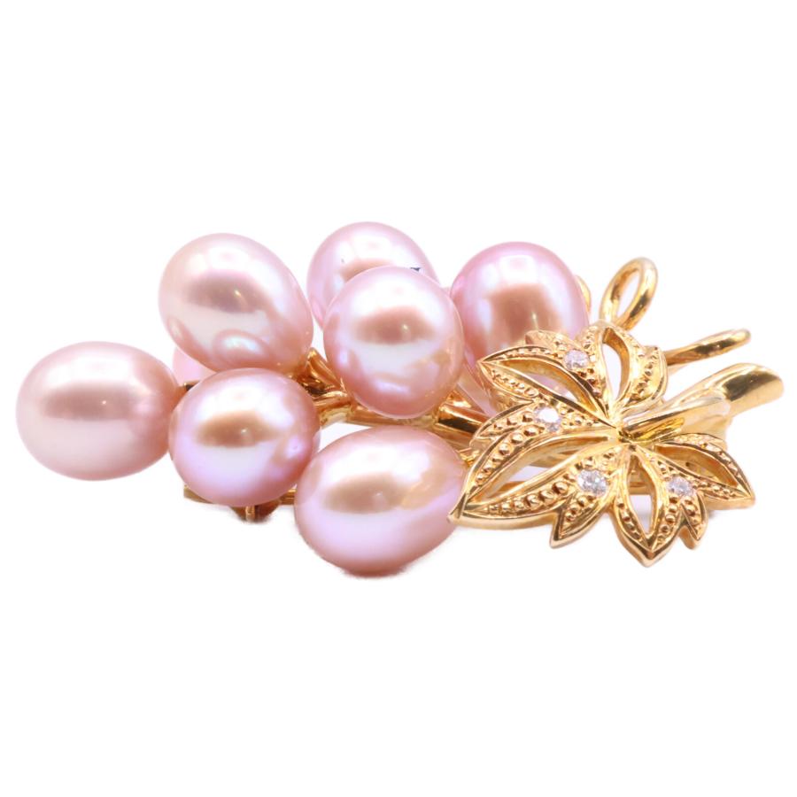 MIKIMOTO（ミキモト） K18 パールxダイヤモンド 葡萄 ブローチ ピンク