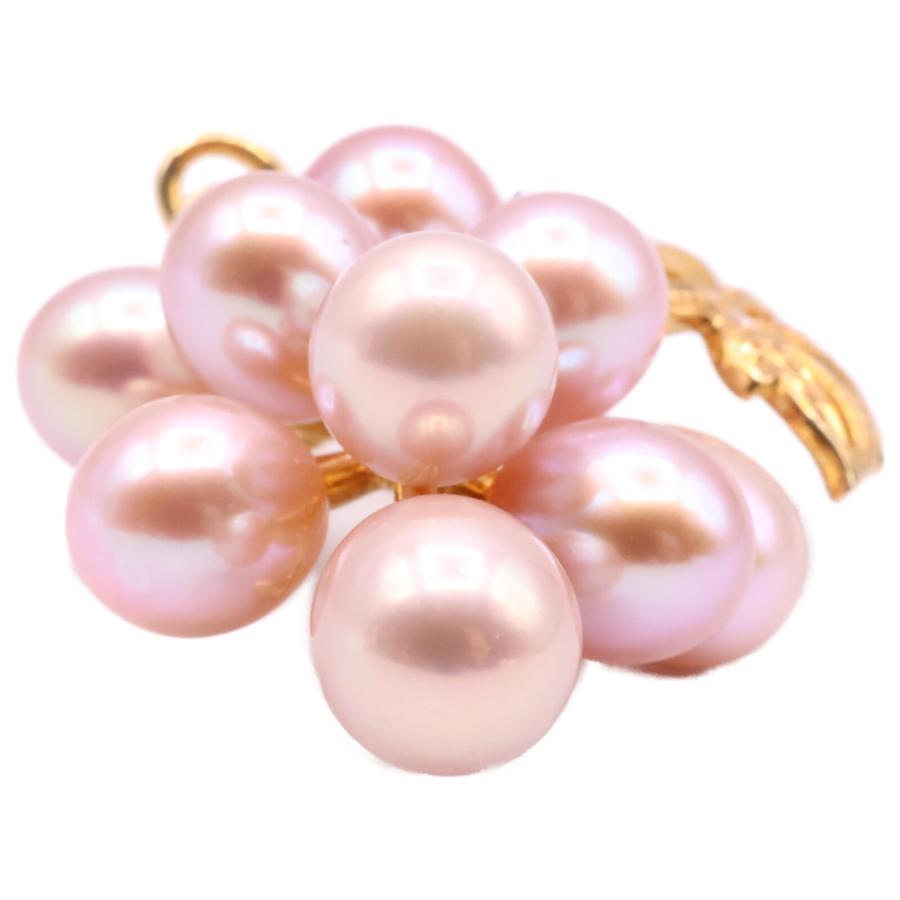 MIKIMOTO（ミキモト） K18 パールxダイヤモンド 葡萄 ブローチ ピンク