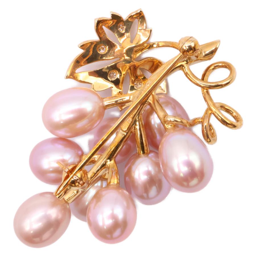MIKIMOTO（ミキモト） K18 パールxダイヤモンド 葡萄 ブローチ ピンク