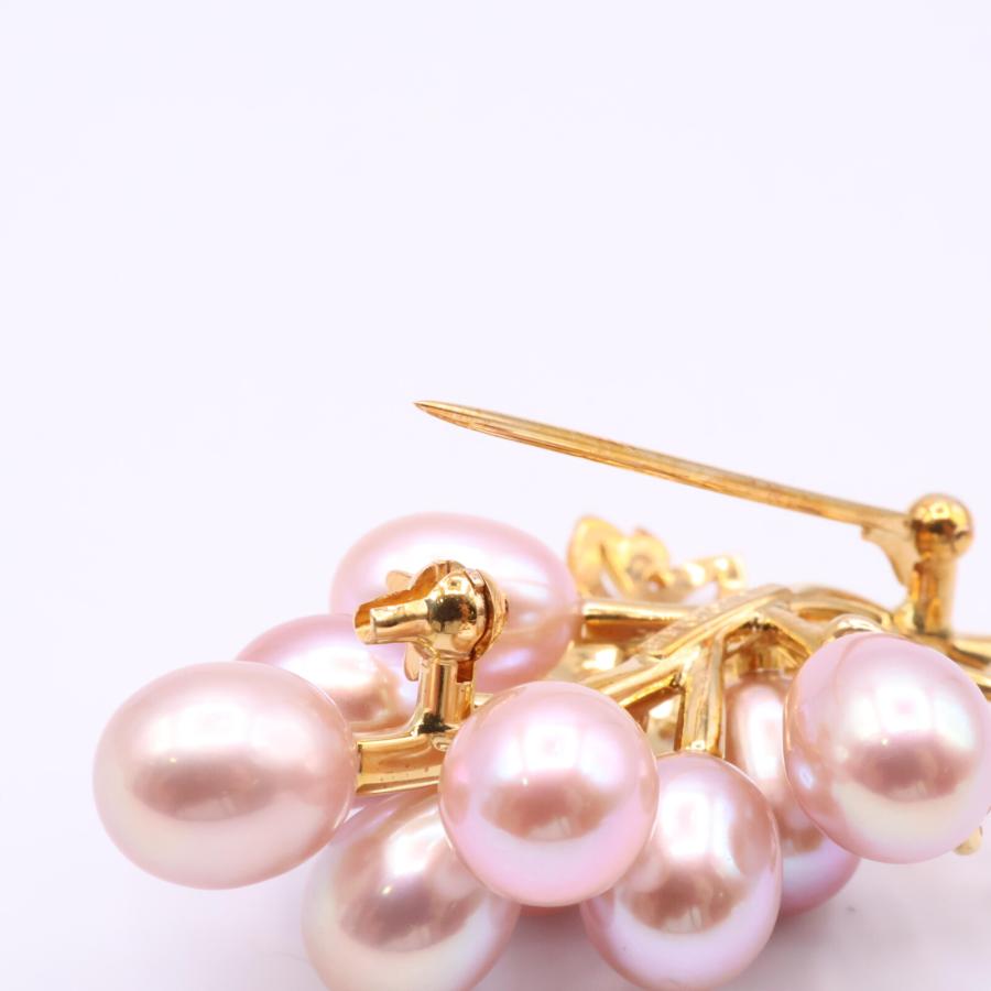 MIKIMOTO（ミキモト） K18 パールxダイヤモンド 葡萄 ブローチ ピンク