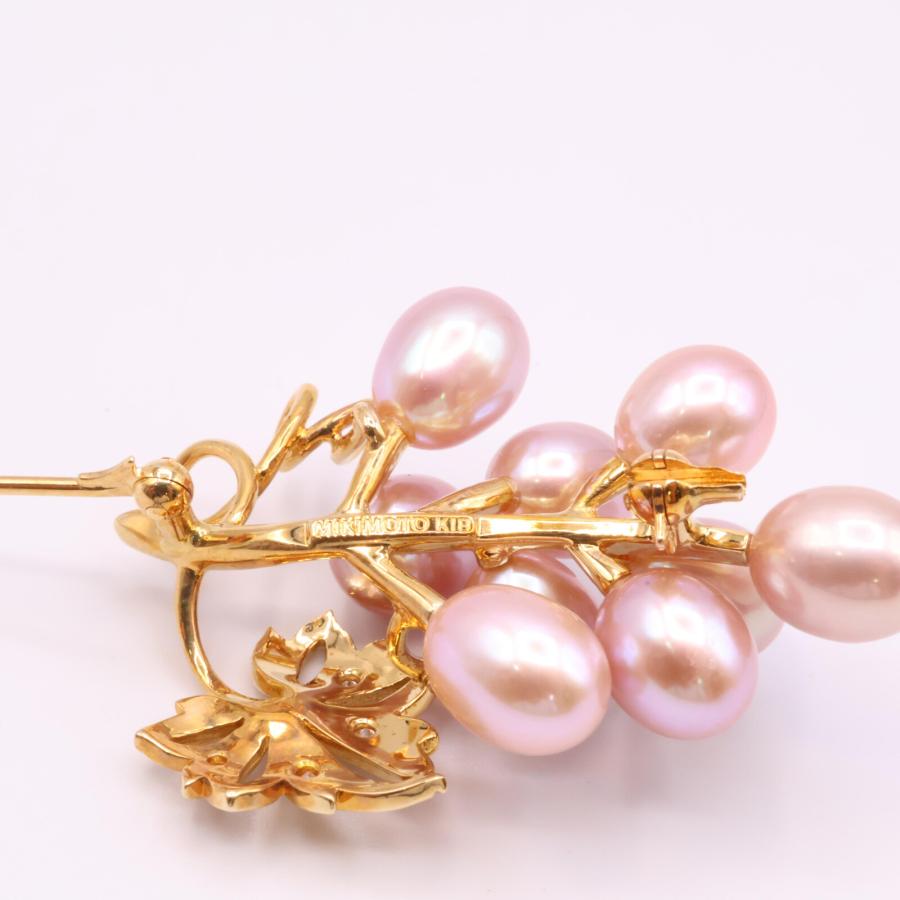 MIKIMOTO（ミキモト） K18 パールxダイヤモンド 葡萄 ブローチ ピンク