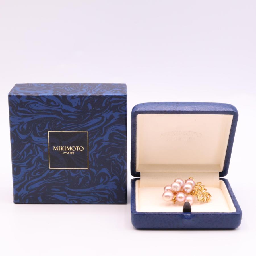 MIKIMOTO（ミキモト） K18 パールxダイヤモンド 葡萄 ブローチ ピンク