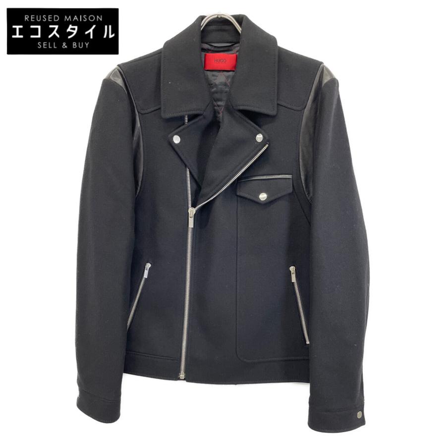 HUGO BOSS ヒューゴボス 黒 ウール ダブルライダースジャケット 