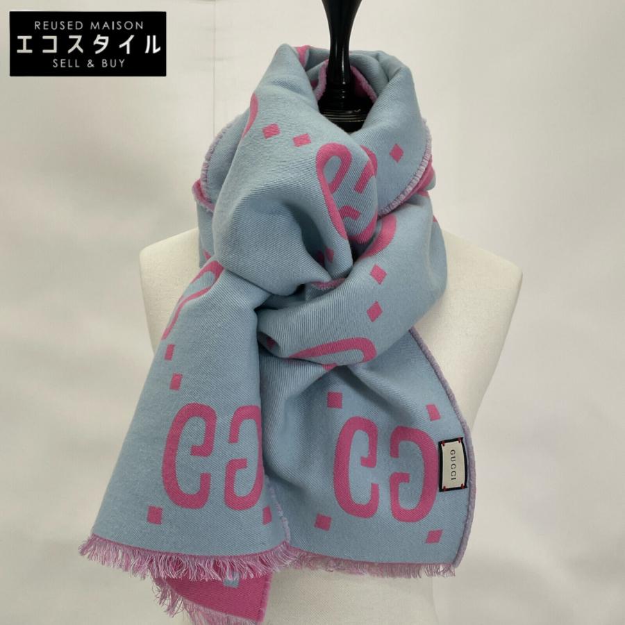 GUCCI（グッチ） 美品/ 505395 GGジャガード マフラー ブルー/ピンク