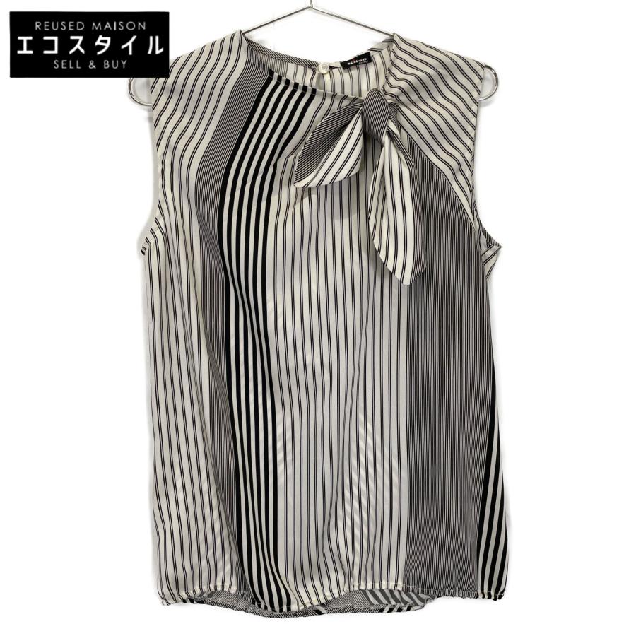 Kiton キートン ホワイト×ブラック リボン ノースリーブブラウス  