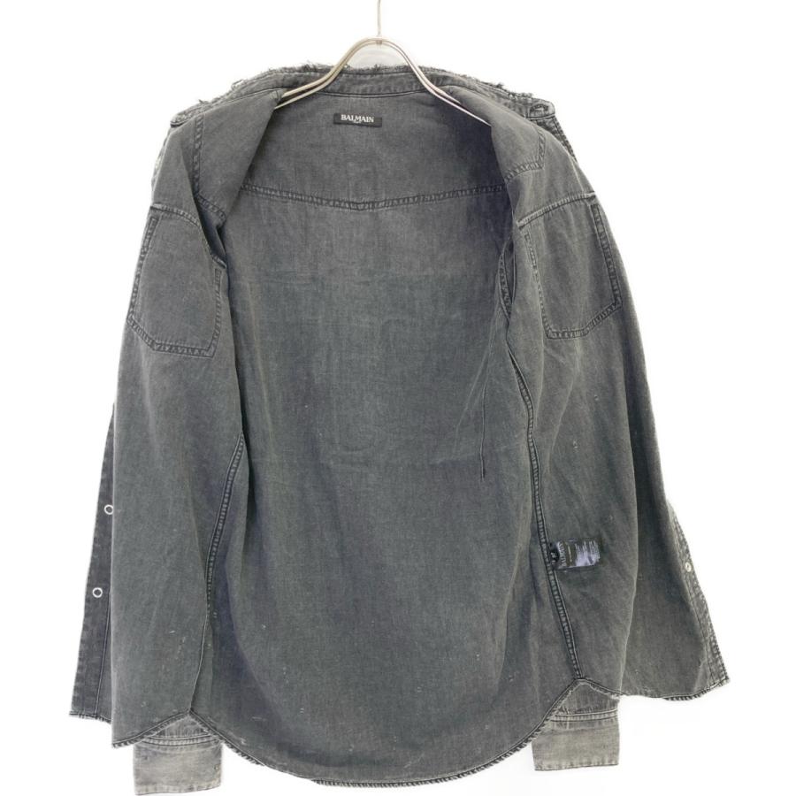 BALMAIN バルマン RH12159Z034 グレー ダメージ デニムシャツ 37 