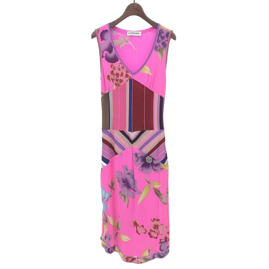 LEONARD レオナール シルク100% フラワープリント ノースリーブ  